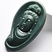 糯冰种墨翠缅甸翡翠A货观音头挂件