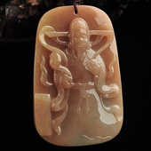 糯冰种褐黄翡缅甸翡翠A货财神挂件