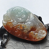 糯冰种红黄翡缅甸翡翠A货纳福挂件