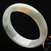 冰种飘花带黄翡缅甸翡翠A货手镯(58.7mm)