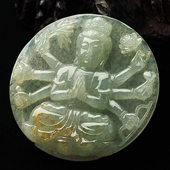 糯冰种晴水略带黄翡缅甸翡翠A货千手观音挂件