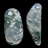 冰种飘花缅甸翡翠A货福寿如意挂件(一对)