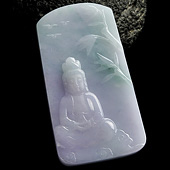 糯冰种春带彩缅甸翡翠A货观音挂件