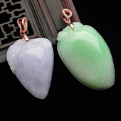 糯冰种紫罗兰略飘翠缅甸翡翠A货福瓜挂件(一对)