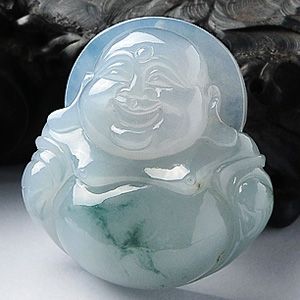 糯冰种飘花玉佛挂件