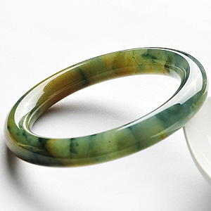 糯冰种褐黄翡飘花圆条手镯(56.8mm)