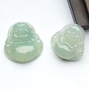 冰种晴水玉佛挂件(一对)
