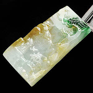 糯冰种三彩山水牌挂件