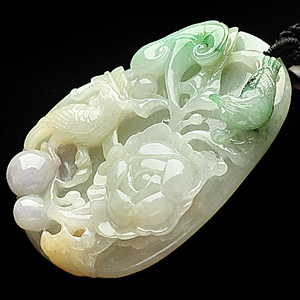 糯冰种三彩花开富贵挂件