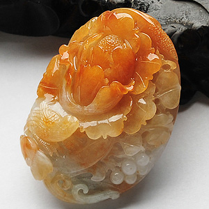 糯冰种红黄翡花开富贵挂件