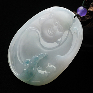糯冰种略飘花玉佛挂件