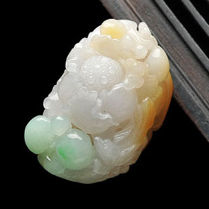 糯冰种三彩花开富贵挂件