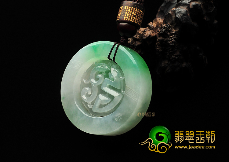 (超值推荐)糯冰种飘翠仿古龙凤挂件