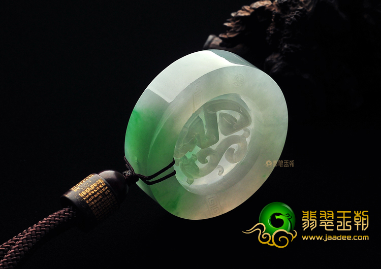 (超值推荐)糯冰种飘翠仿古龙凤挂件
