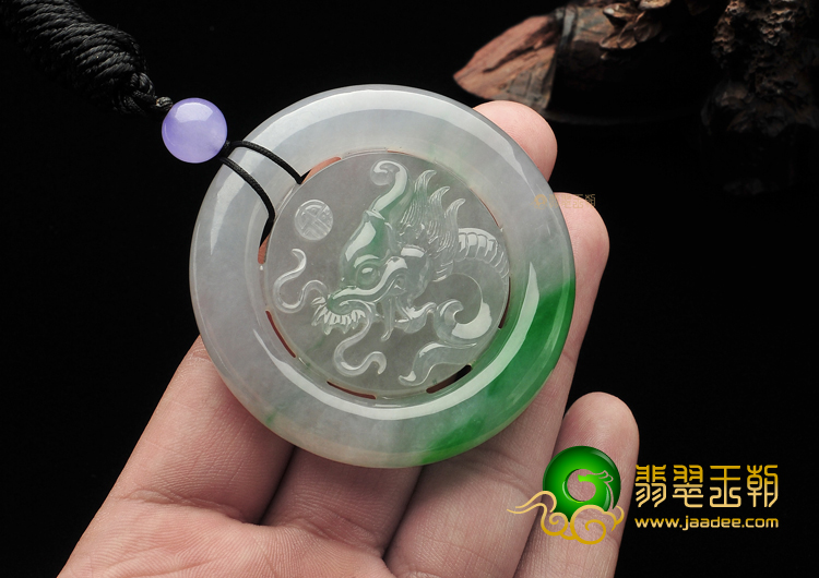冰种飘翠龙凤牌挂件