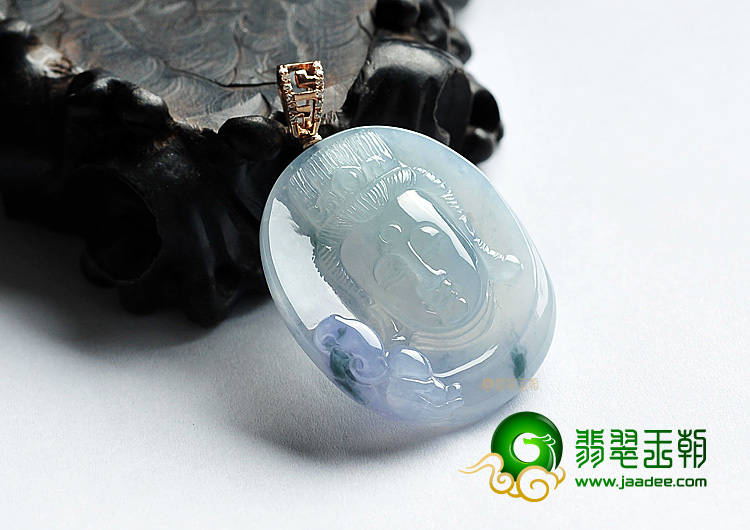 冰种飘花略带紫罗兰观音头挂件