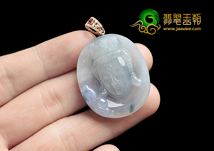 冰种飘花略带紫罗兰观音头挂件