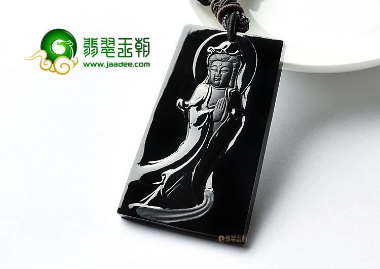 (超值推荐)玻璃种墨翠站观音挂件