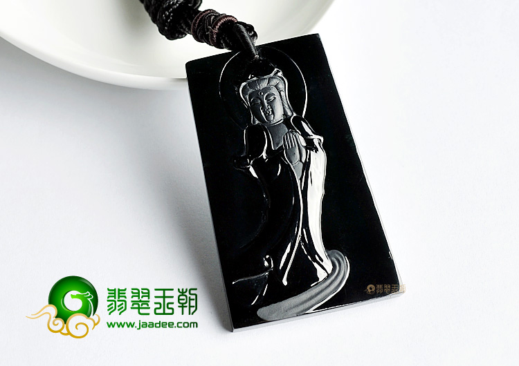(超值推荐)玻璃种墨翠站观音挂件