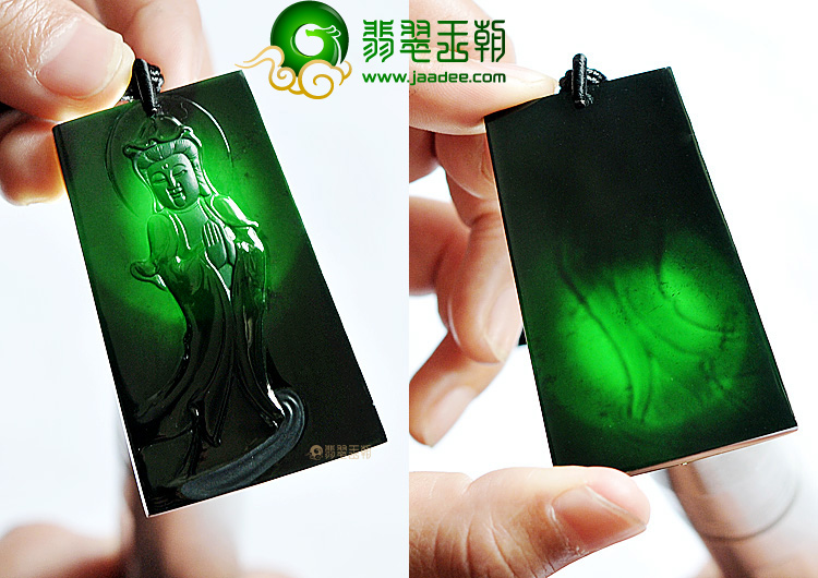 (超值推荐)玻璃种墨翠站观音挂件