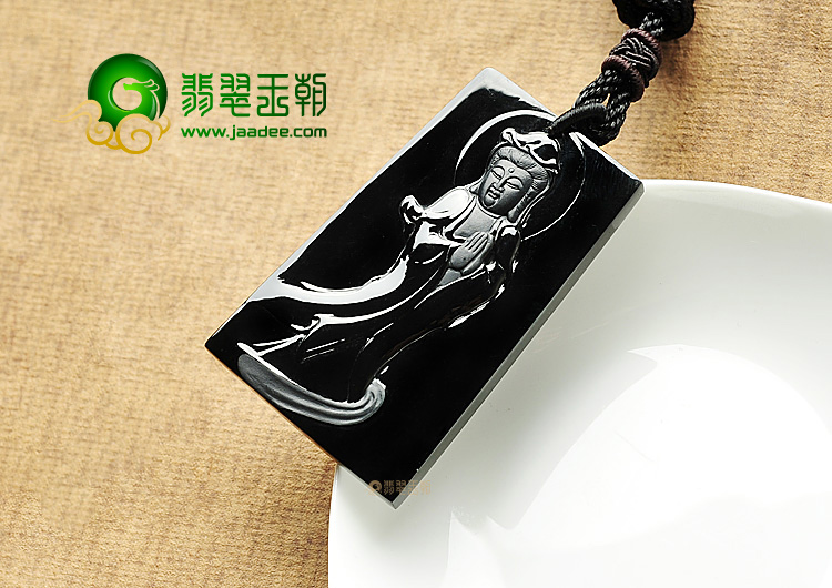 (超值推荐)玻璃种墨翠站观音挂件