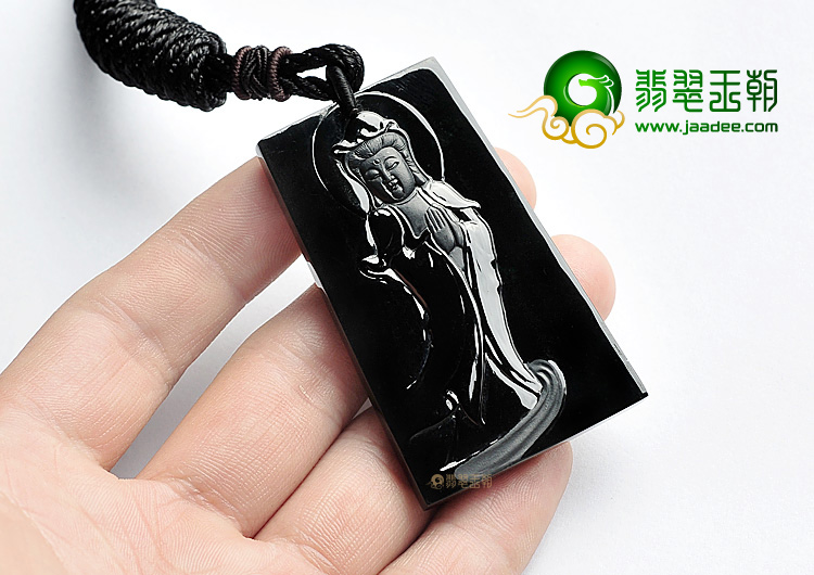 (超值推荐)玻璃种墨翠站观音挂件