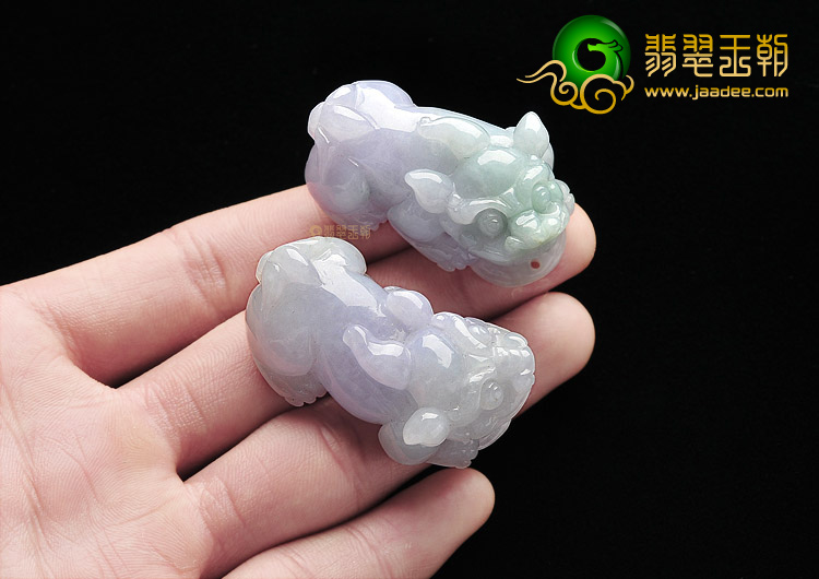 糯冰种晴水带紫罗兰貔貅挂件(一对)