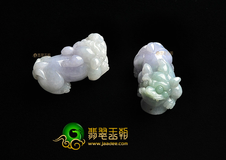 糯冰种晴水带紫罗兰貔貅挂件(一对)