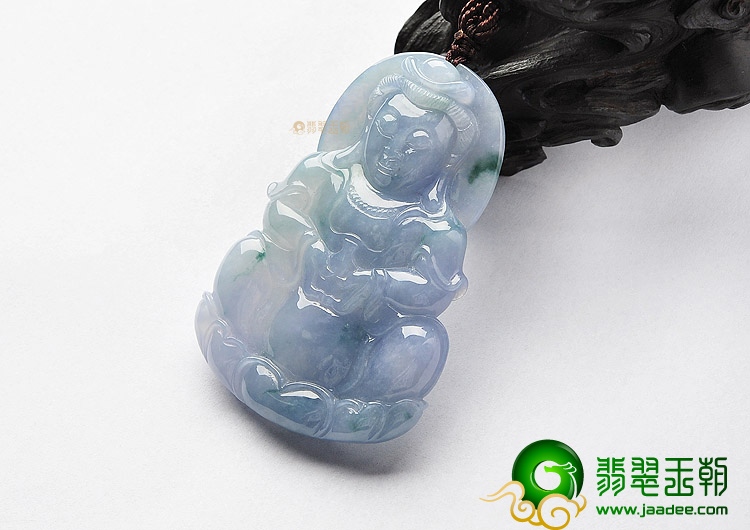 糯冰种紫罗兰飘花观音挂件