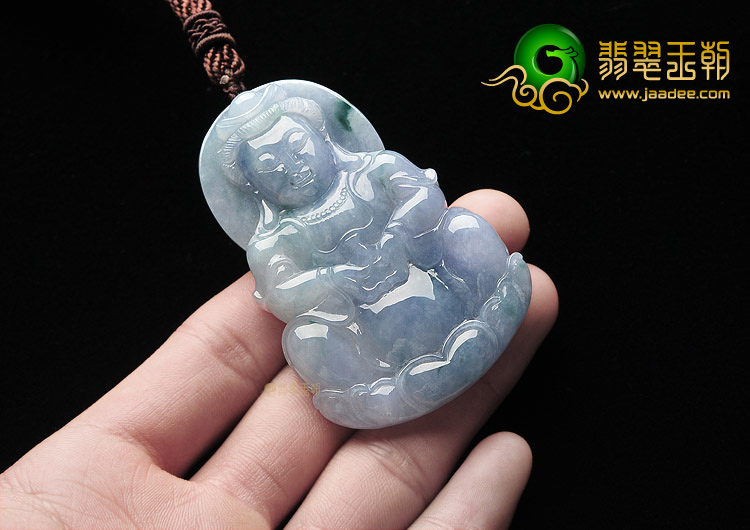 糯冰种紫罗兰飘花观音挂件