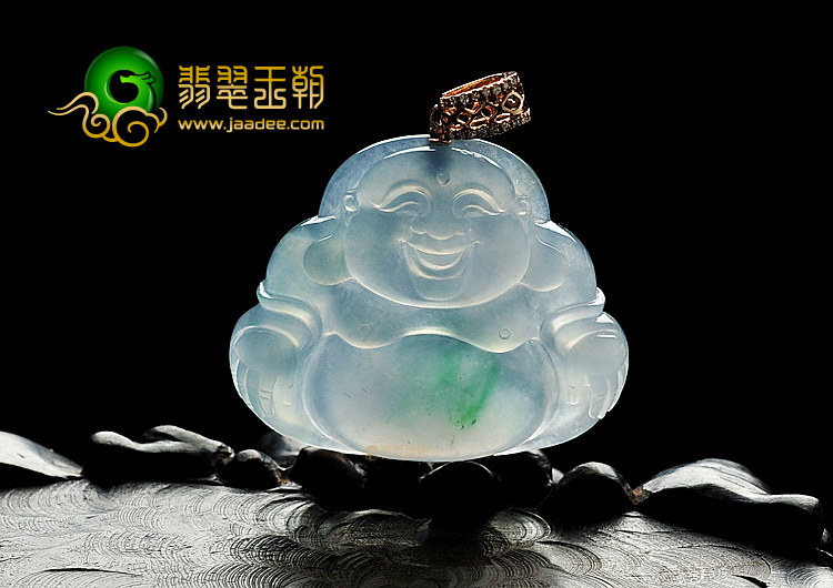 冰种淡春带彩玉佛挂件