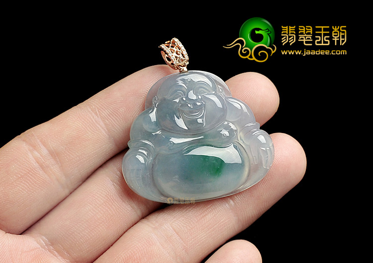 冰种淡春带彩玉佛挂件