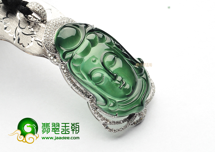 (超值推荐)玻璃种油青镶白金观音头胸坠(真钻)
