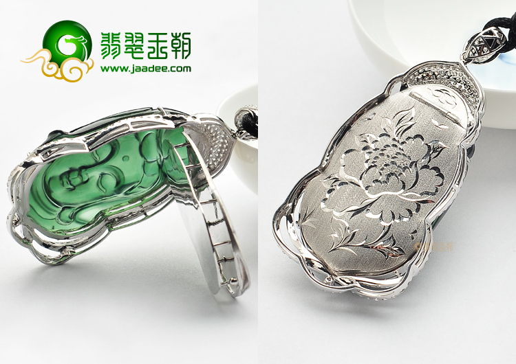 (超值推荐)玻璃种油青镶白金观音头胸坠(真钻)
