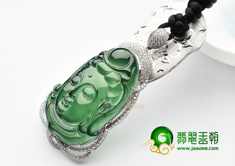 (超值推荐)玻璃种油青镶白金观音头胸坠(真钻)