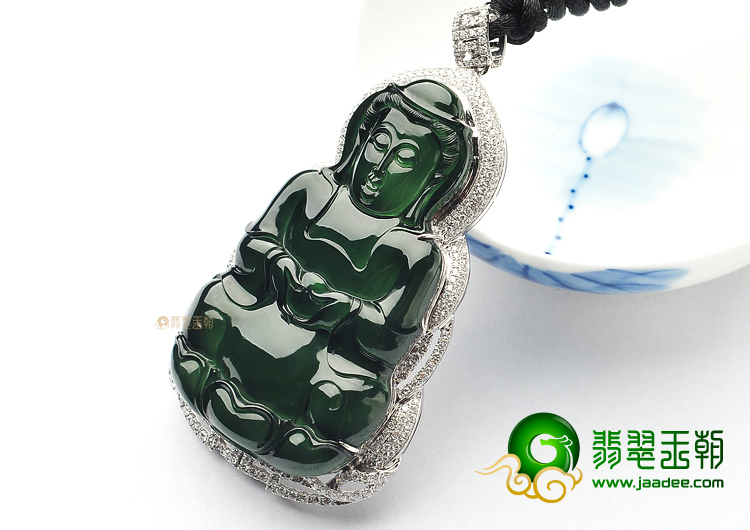 (超值推荐)玻璃种油青镶白金观音胸坠(真钻)