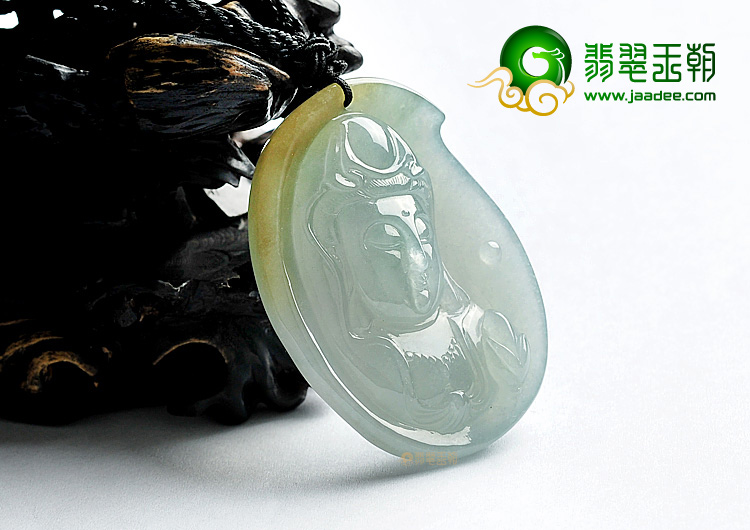 冰种晴水略带黄翡观音头挂件