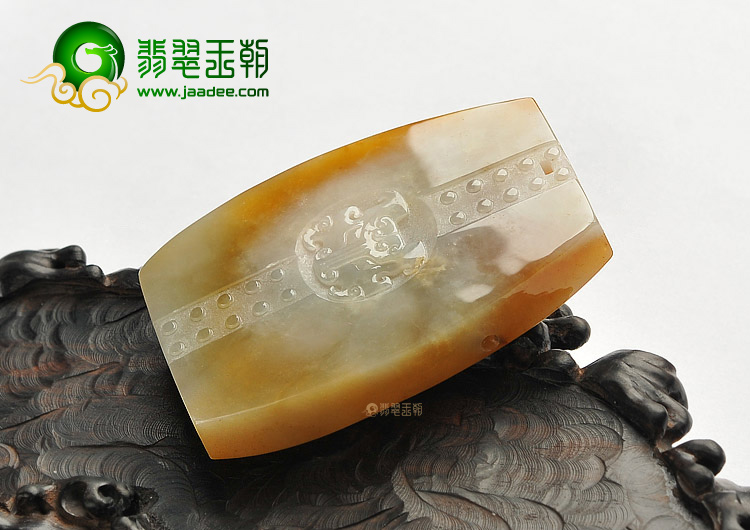 糯冰种褐黄翡仿古龙凤挂件