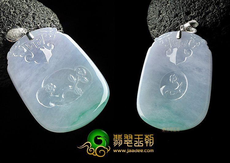 冰种春带彩仿古牌挂件(金扣)(一套)