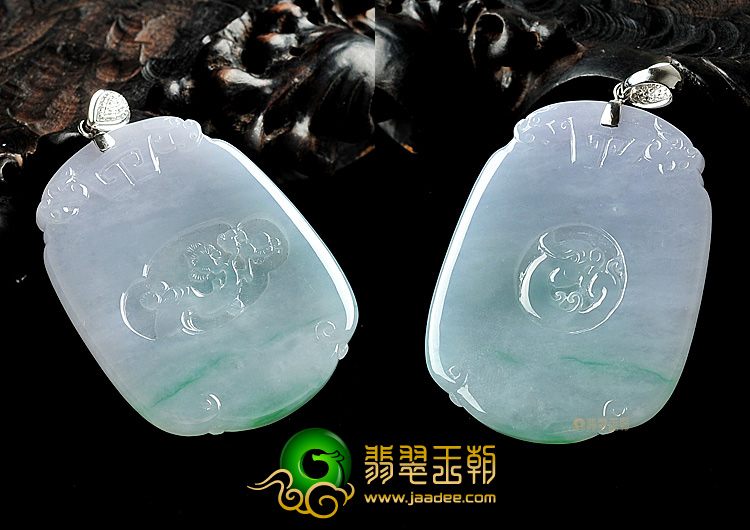 冰种春带彩仿古牌挂件(金扣)(一套)
