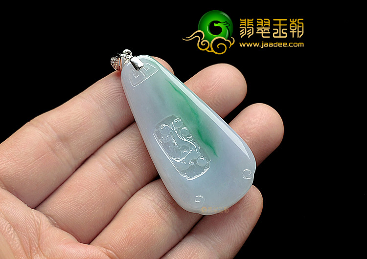 冰种春带彩仿古牌挂件