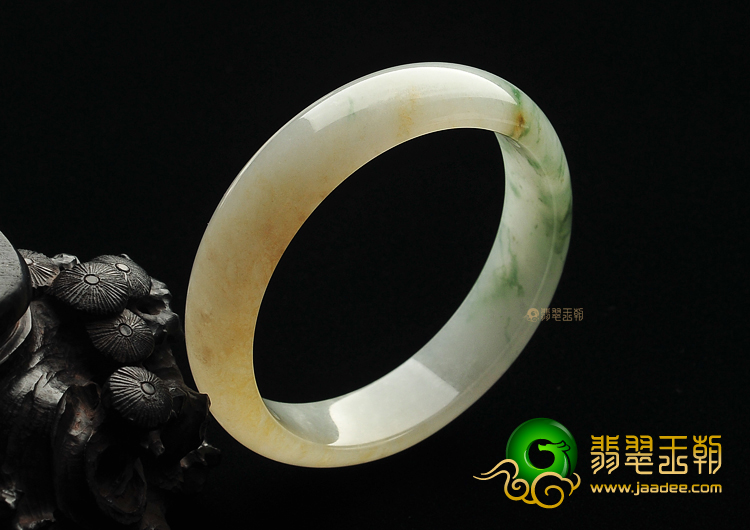 糯冰种黄翡飘花手镯（55mm）