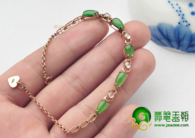 冰种绿晴水镶玫瑰金手链（真钻）