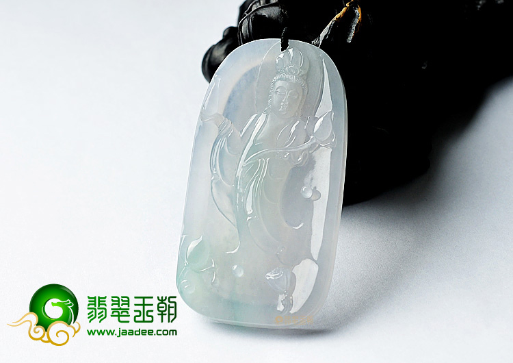 冰种略飘花站观音挂件