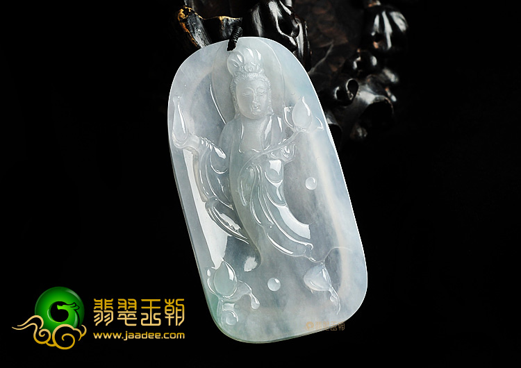 冰种略飘花站观音挂件