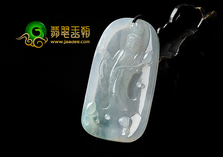 冰种略飘花站观音挂件