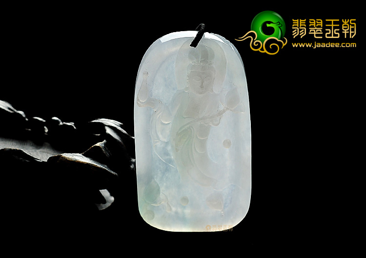 冰种略飘花站观音挂件