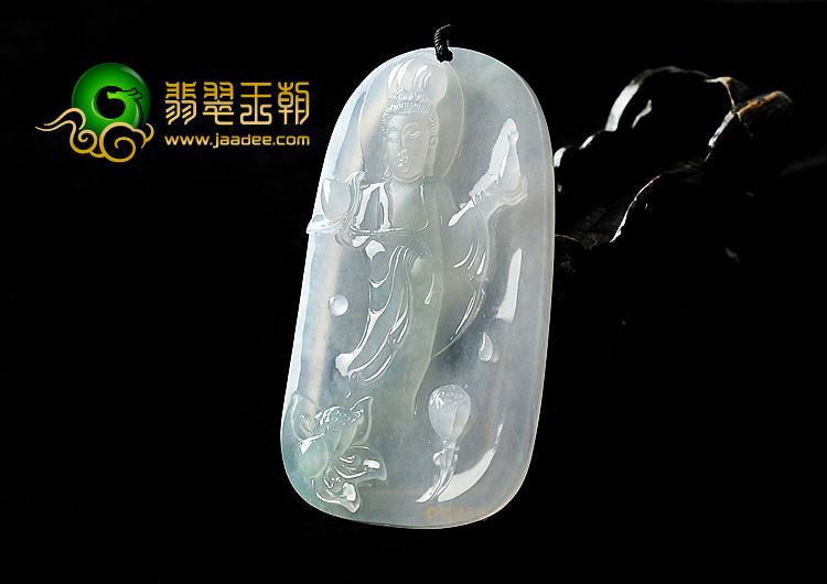 冰种略飘花站观音挂件