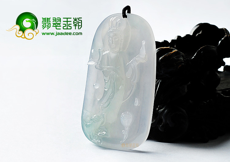冰种略飘花站观音挂件