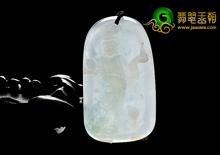 冰种略飘花站观音挂件